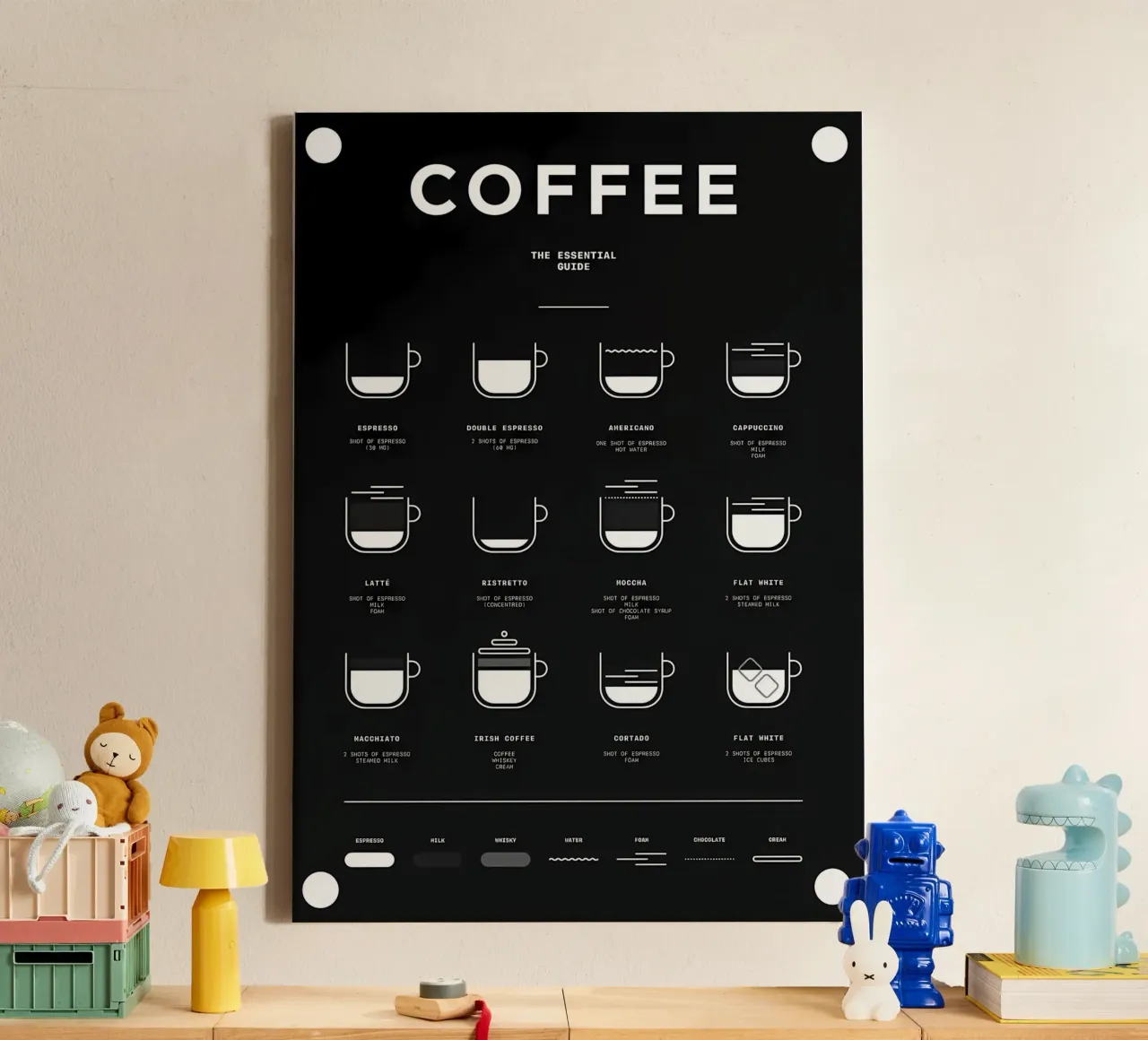 der Kaffeeführer in Schwarz Leinwand mit Schattenfugenrahmen von Eames
