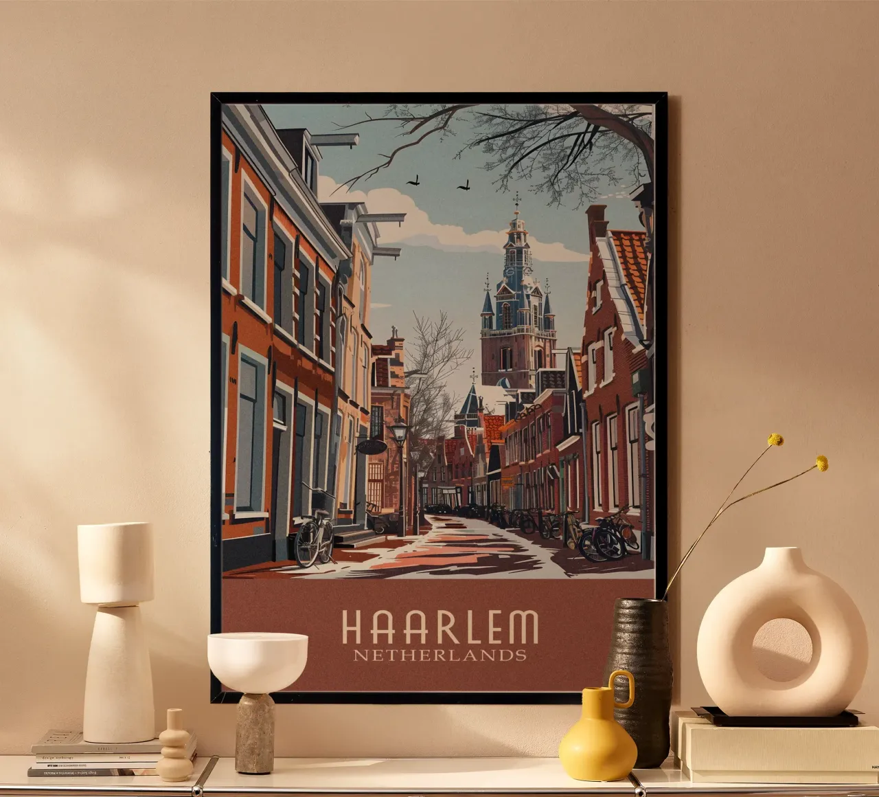 Haarlem city Netherlands poster con telaio in legno da Travelstudio