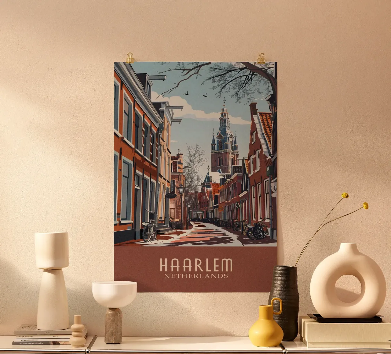 Haarlem city Netherlands poster con telaio in legno da Travelstudio
