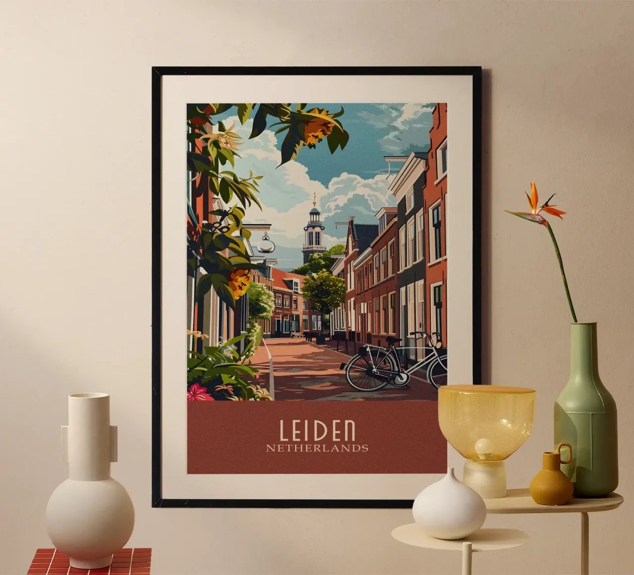 Leiden city Netherlands poster con telaio in alluminio da Travelstudio