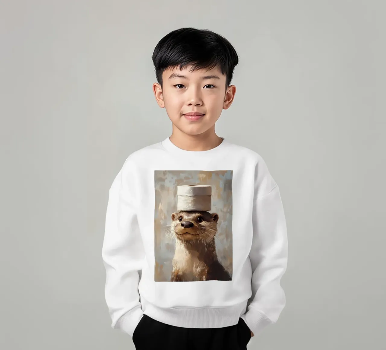 Otter mit Toilettenpapierhut Kinder Sweatshirt von Ginnery