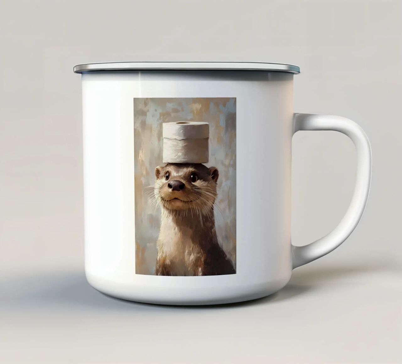 Lontra con cappello di carta igienica tazza in smalto da Ginnery