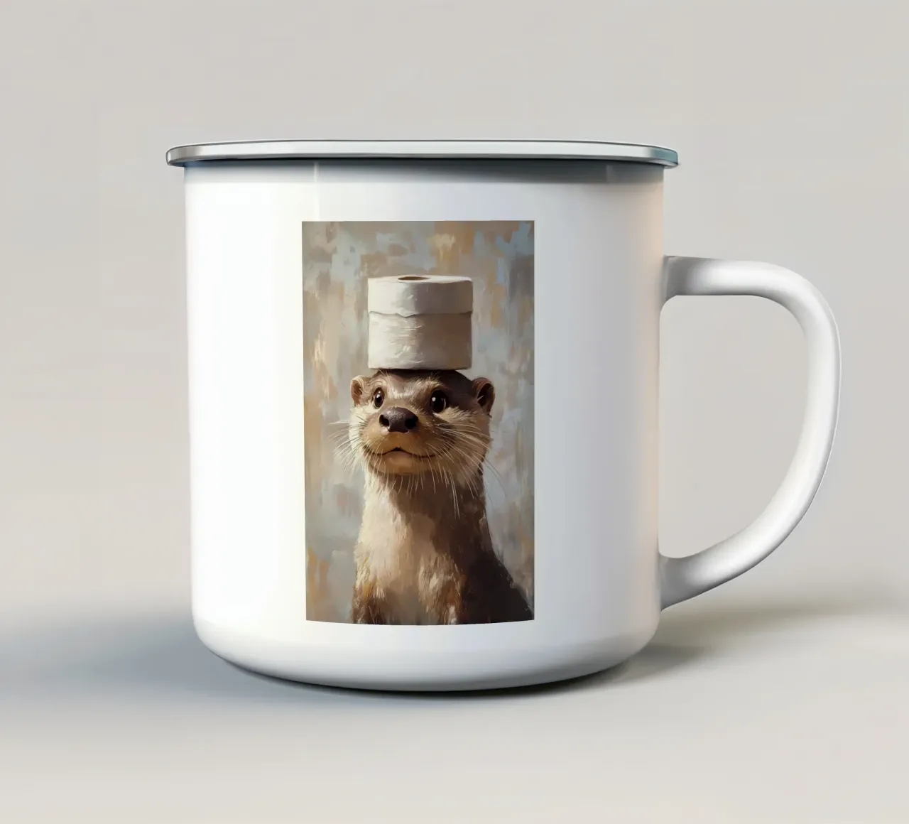 Lontra con cappello di carta igienica tazza in smalto da Ginnery