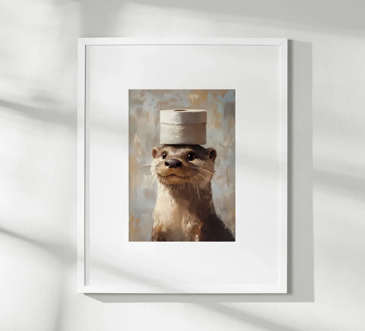 Lontra con cappello di carta igienica poster con telaio in legno da Ginnery