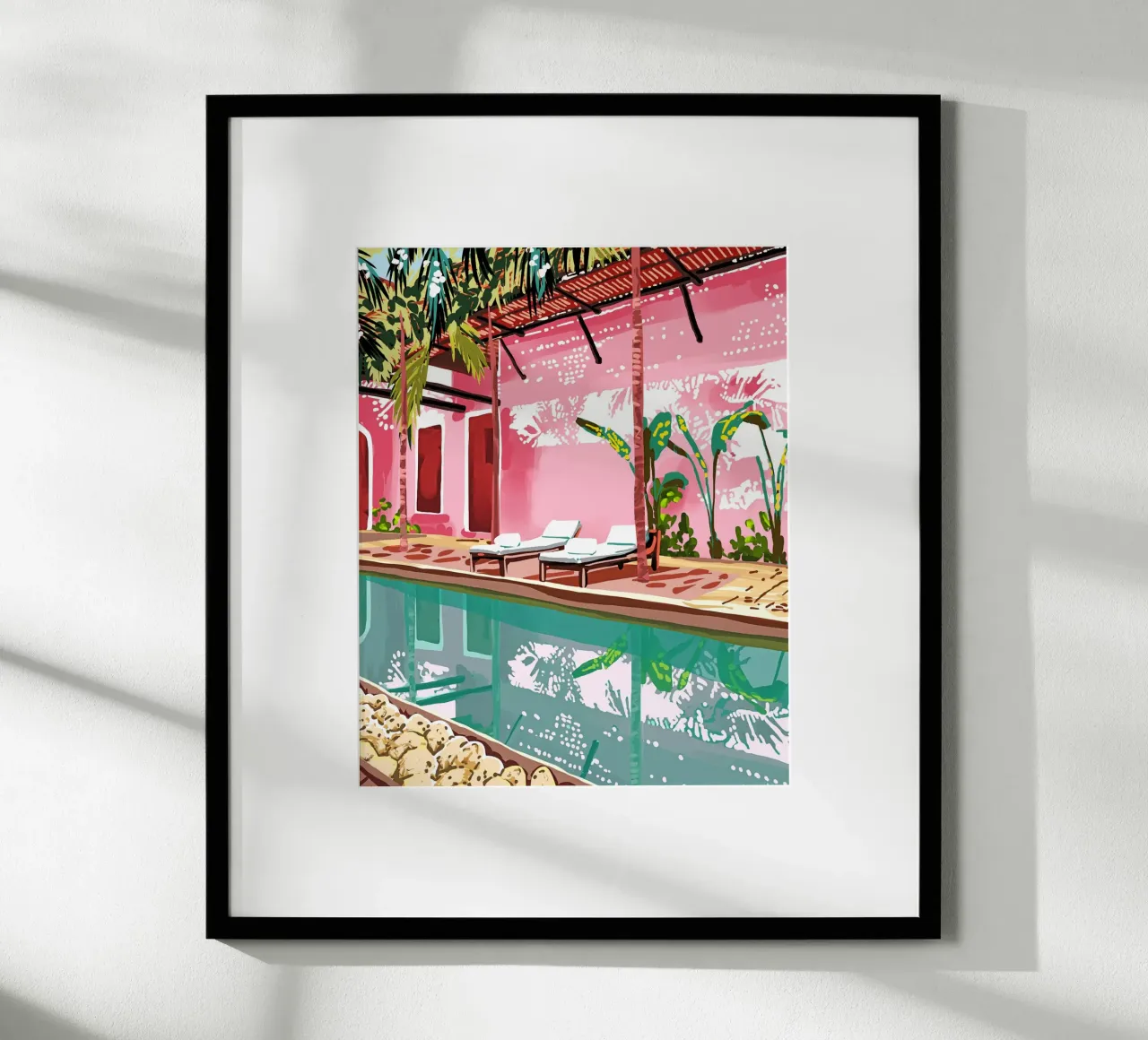 Villa Vacay Architettura Edificio rosa tropicale poster da 83oranges