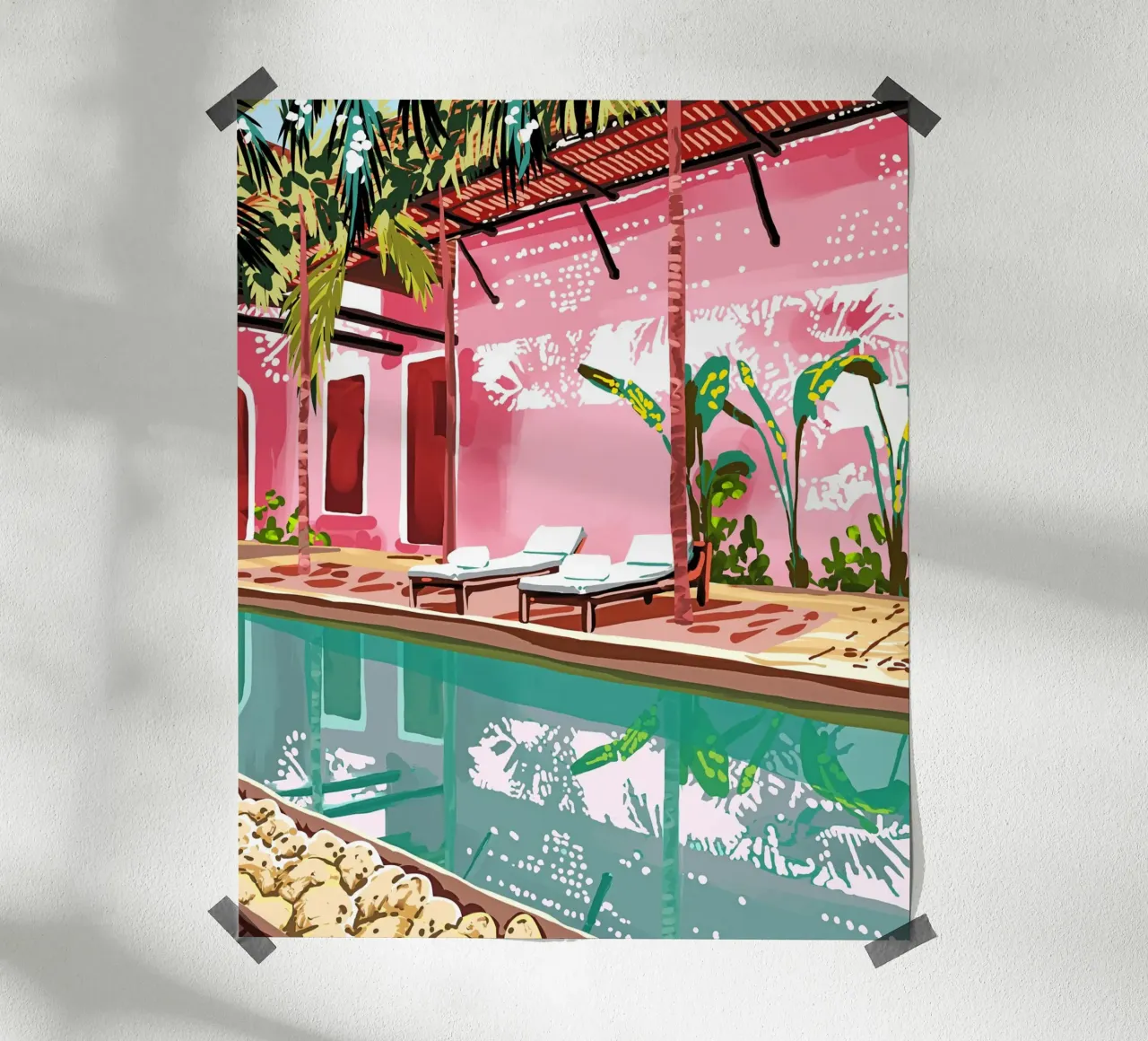 Villa Vacay Architettura Edificio rosa tropicale poster da 83oranges