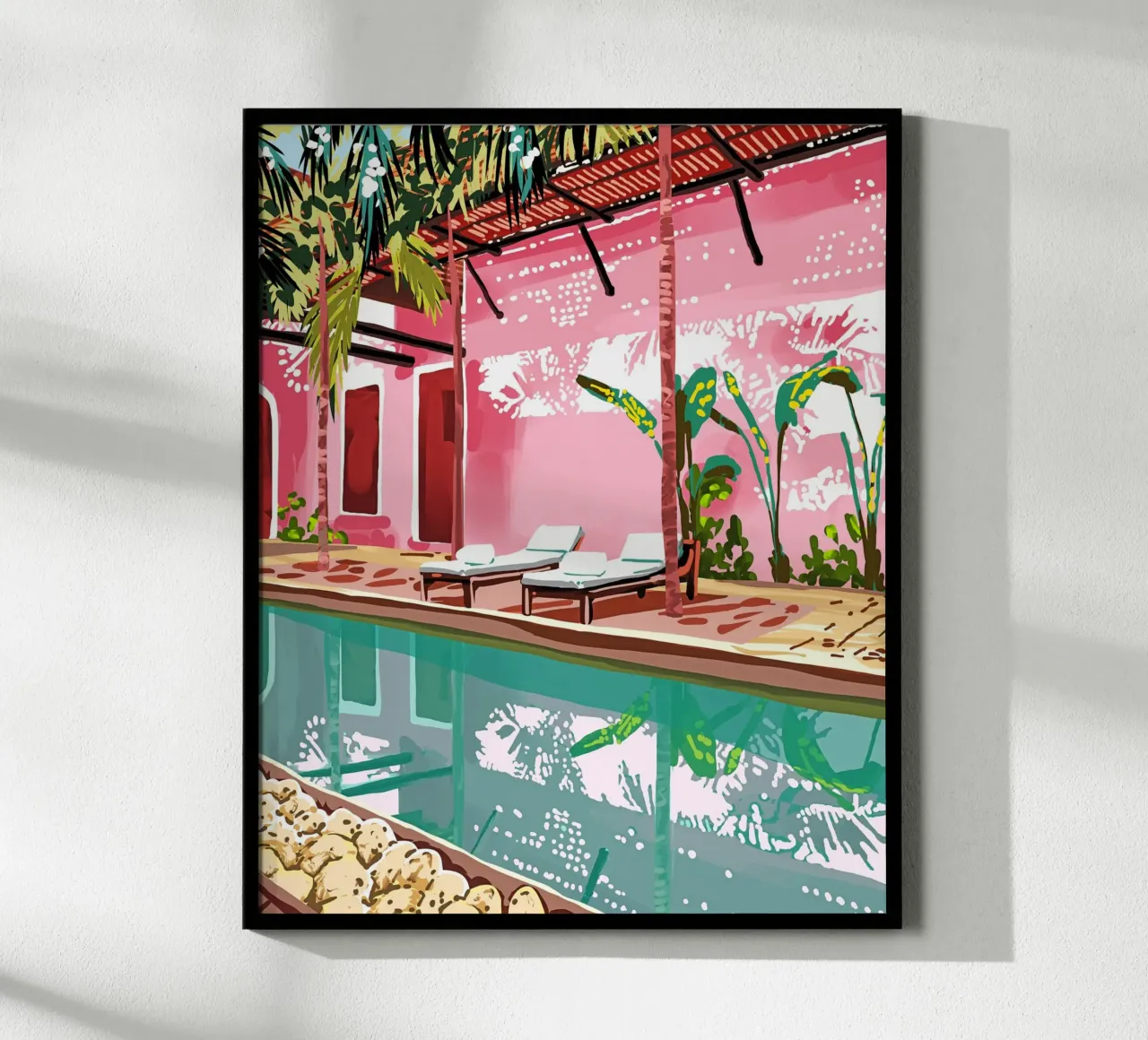 Villa Vacay Architettura Edificio rosa tropicale poster da 83oranges