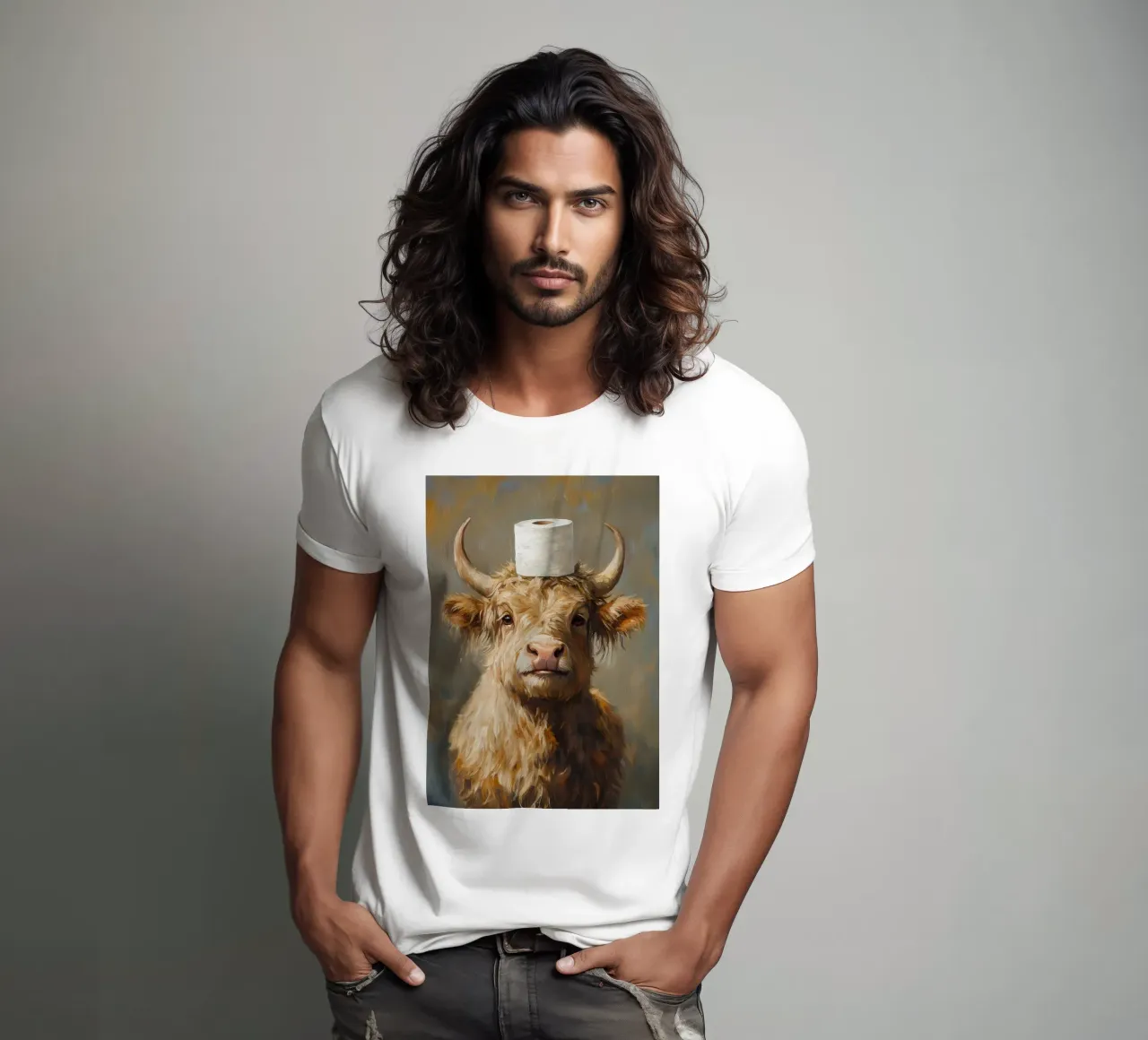 Mucca Highland con carta igienica t-shirt da Ginnery
