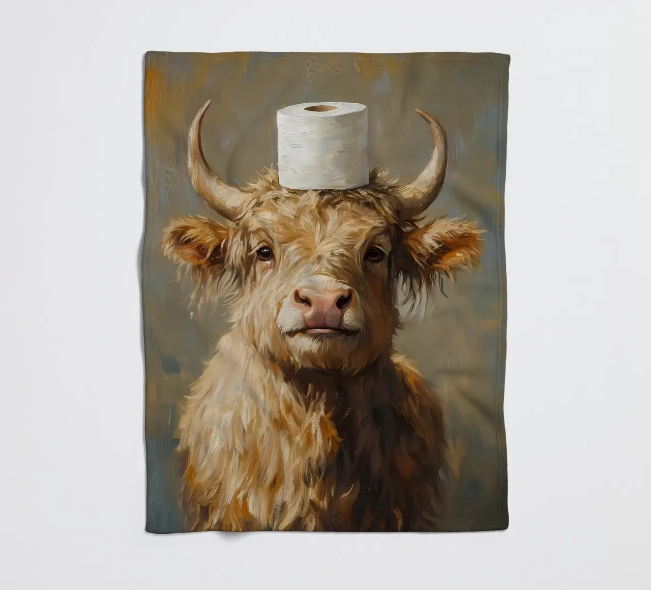 Mucca Highland con carta igienica coperta in pile da Ginnery