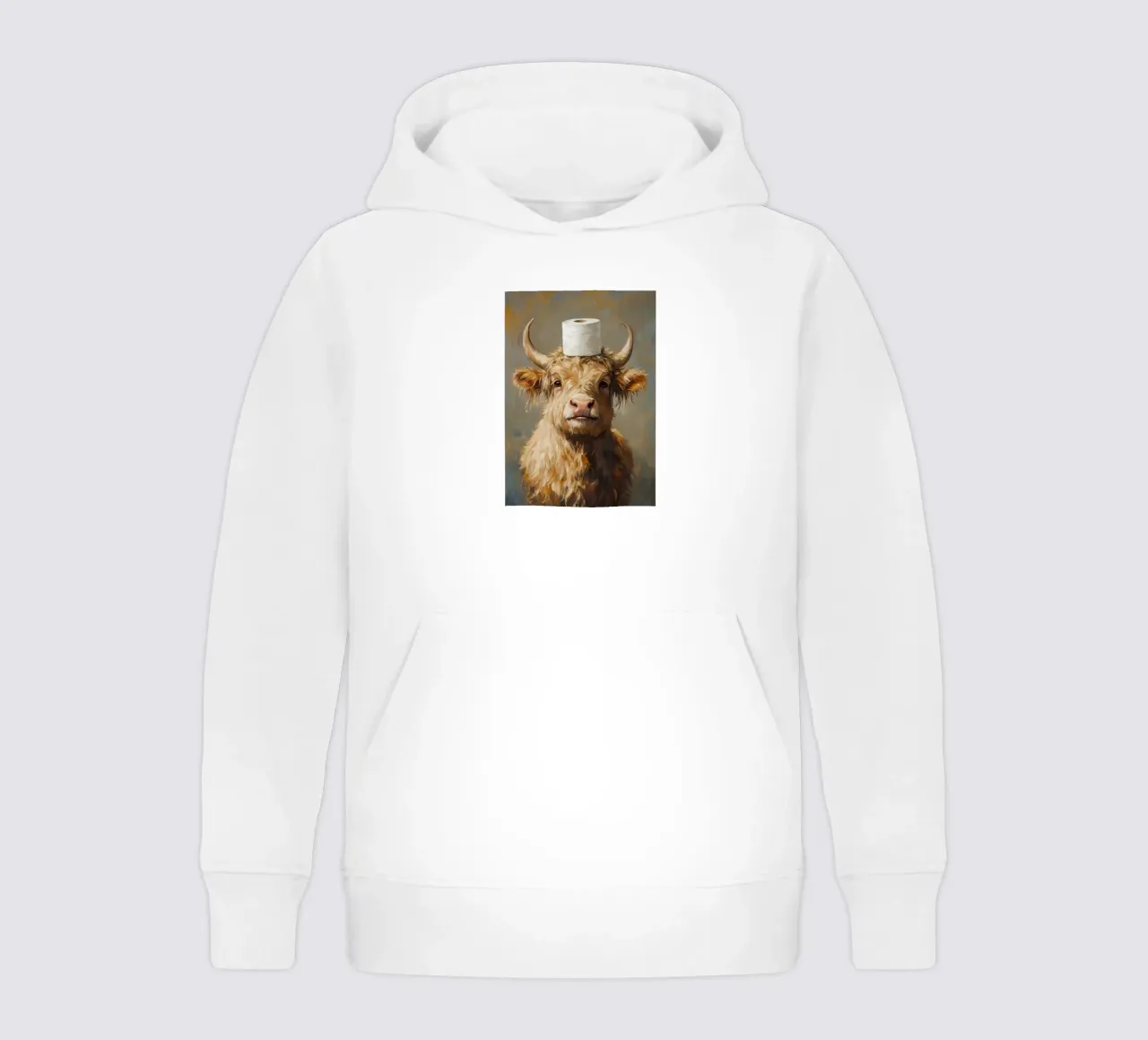 Mucca Highland con carta igienica felpa bambino con cappuccio da Ginnery