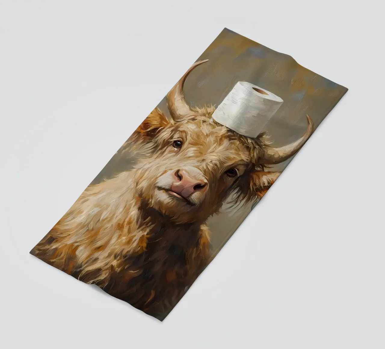 Mucca Highland con carta igienica telo mare da Ginnery