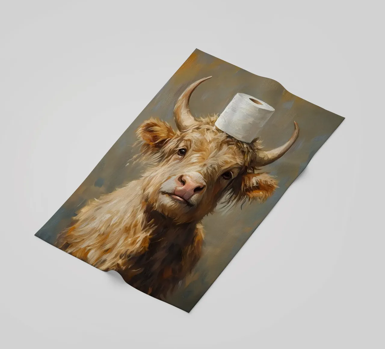 Mucca Highland con carta igienica telo mare da Ginnery