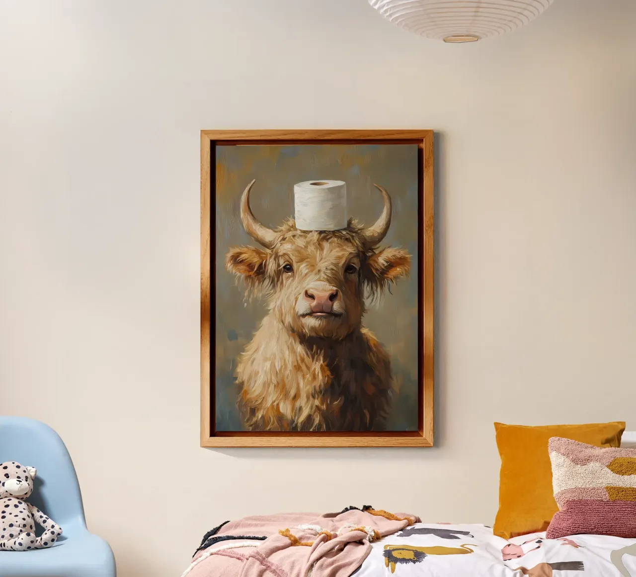 Mucca Highland con carta igienica alluminio dibond da Ginnery