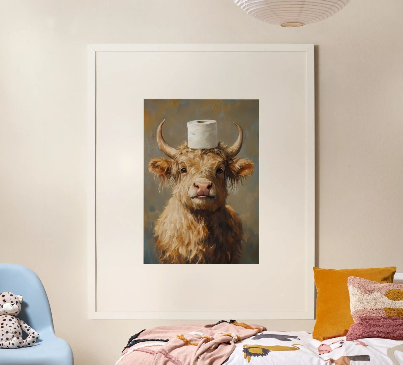Hochlandkuh mit Toilettenpapier Poster von Ginnery