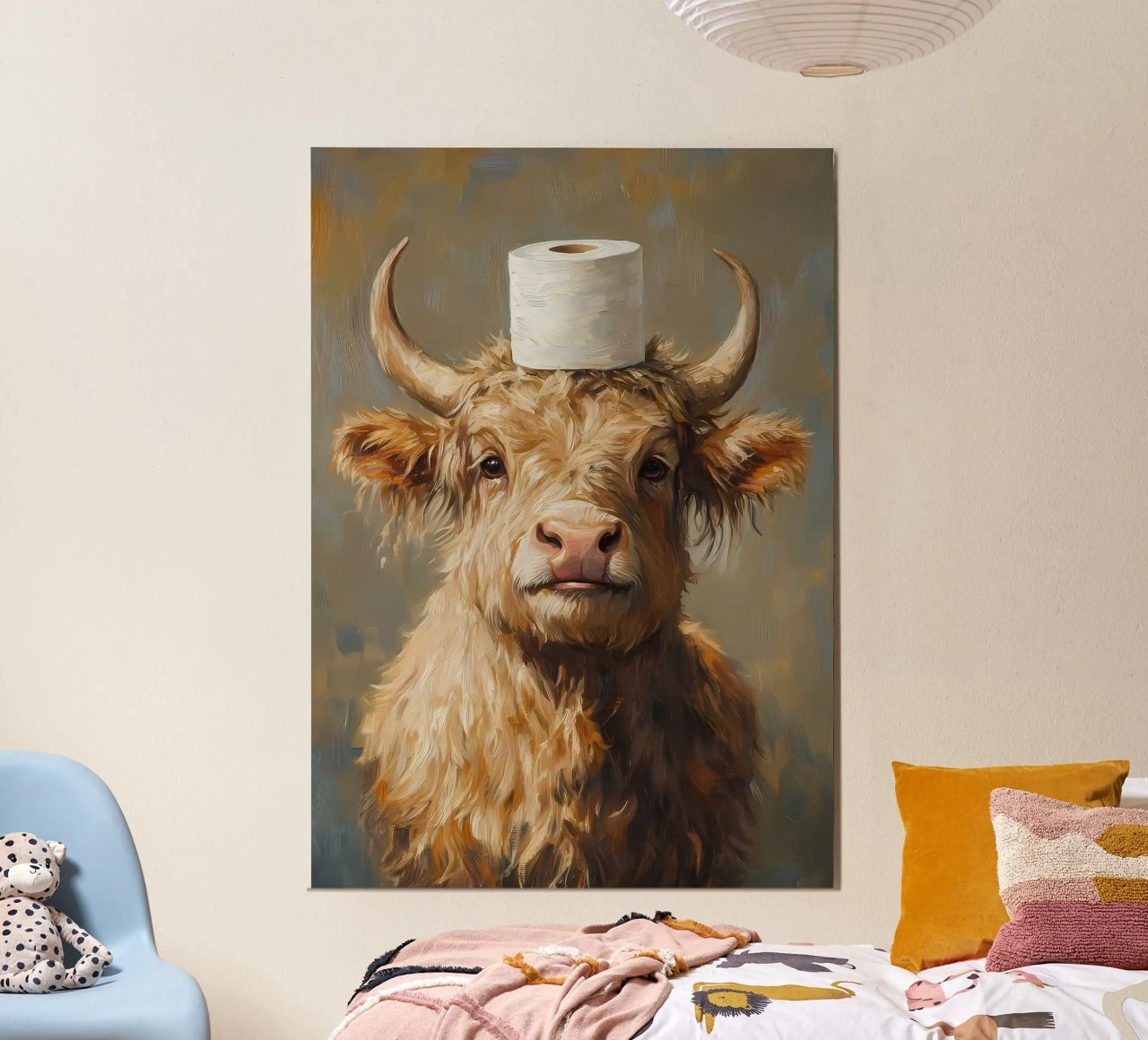 Hochlandkuh mit Toilettenpapier Poster von Ginnery