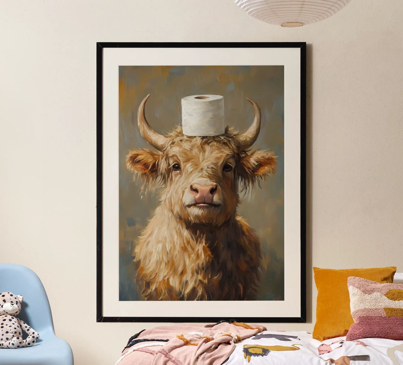 Hochlandkuh mit Toilettenpapier Poster von Ginnery