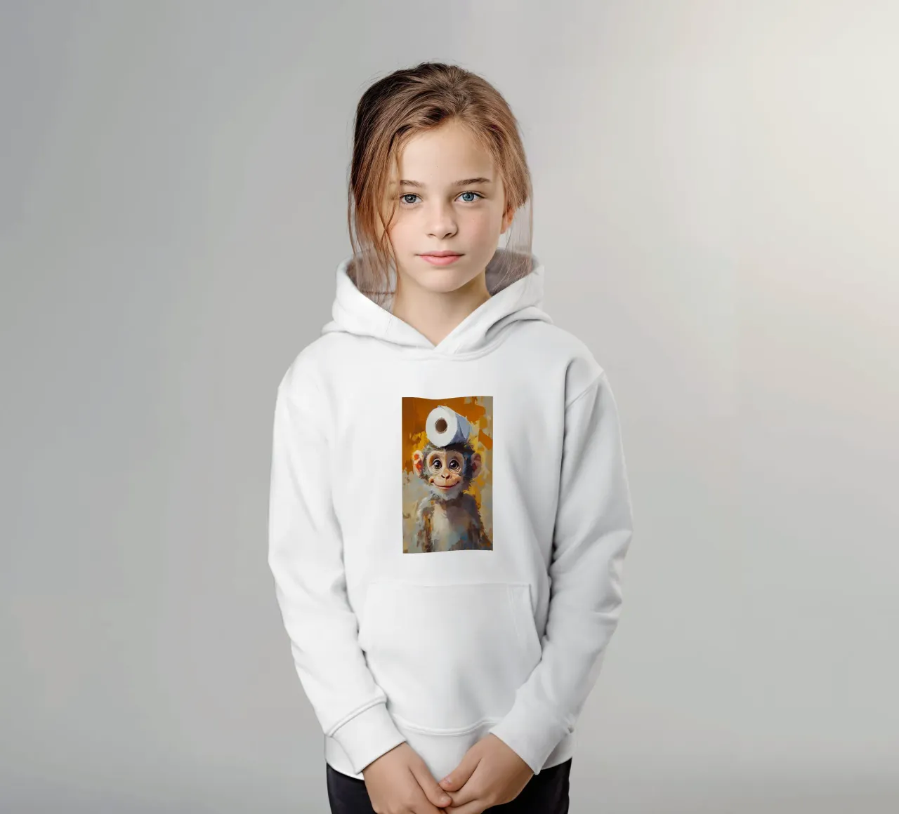 Monkey with Toilet Paper Hat kids hoodie by Ginnery