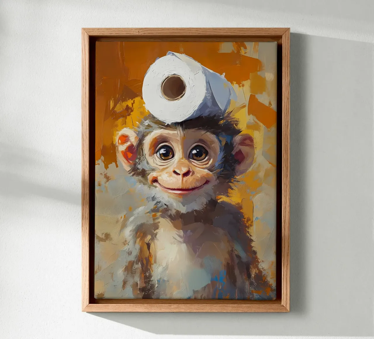 Monkey with Toilet Paper Hat canvas by Ginnery
