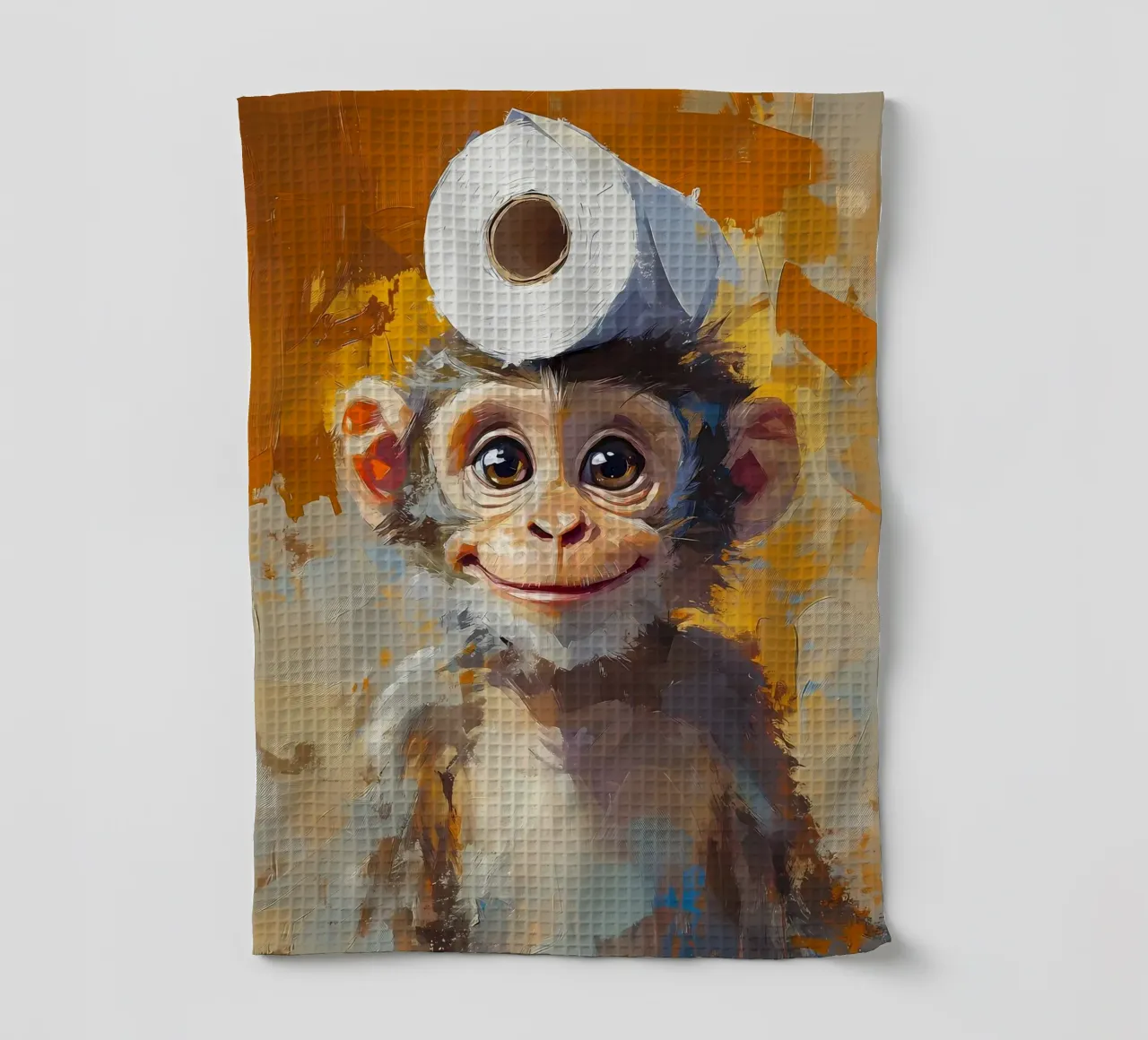 Scimmia con cappello di carta igienica canovaccio da cucina da Ginnery