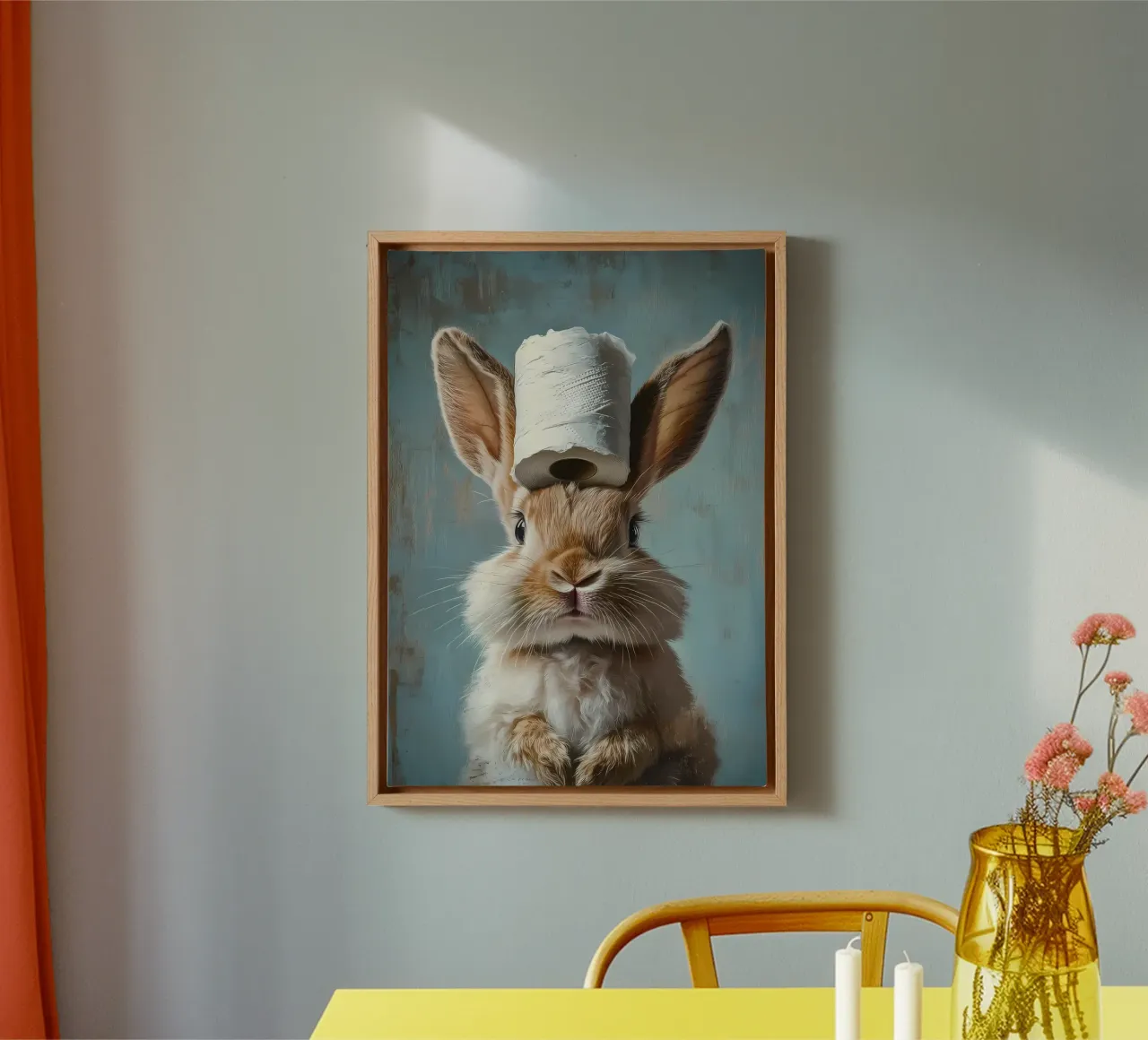 Konijntje met wc-papier canvas van Ginnery