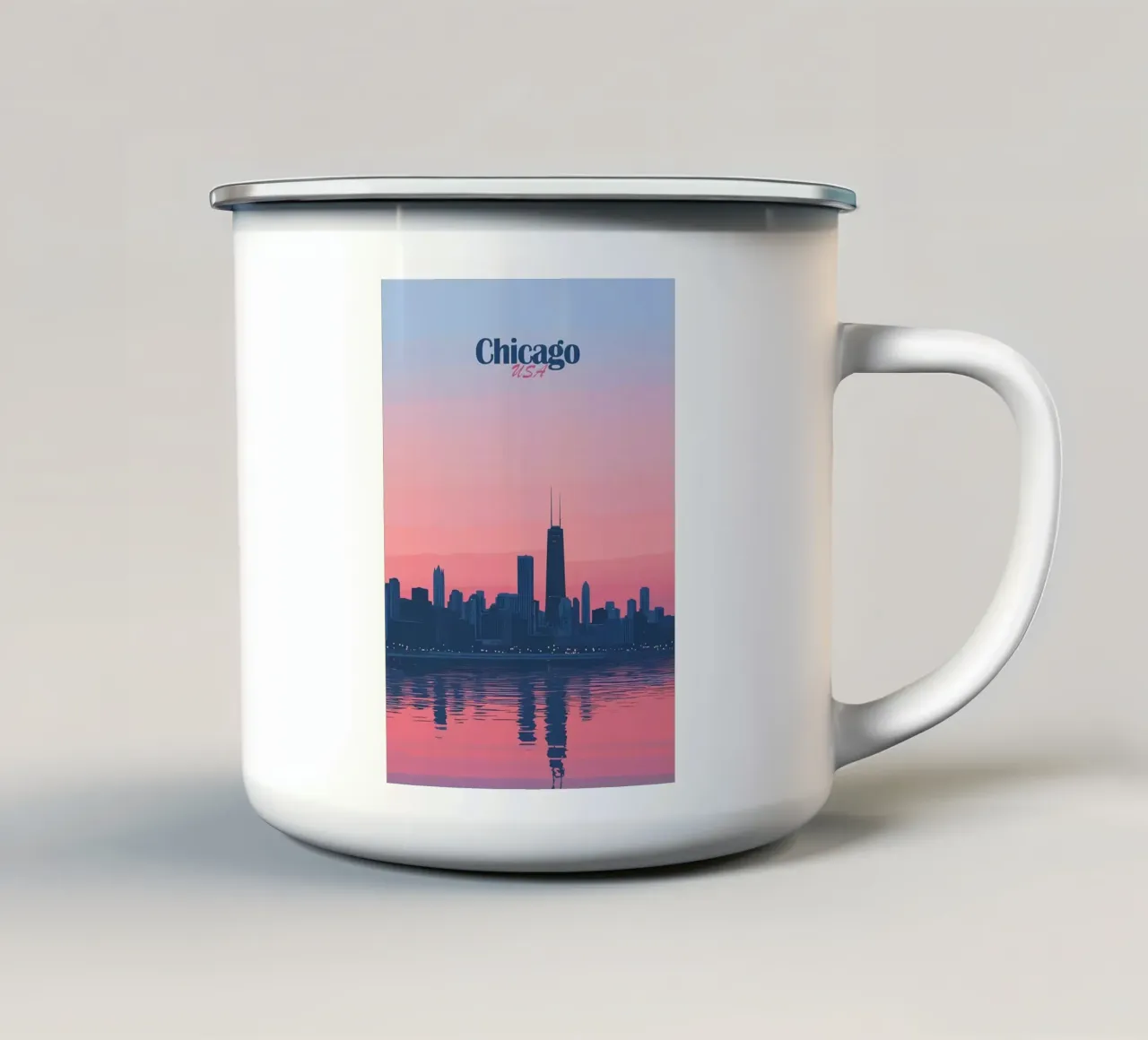 Tramonto sullo skyline di Chicago tazza in smalto da Ginnery
