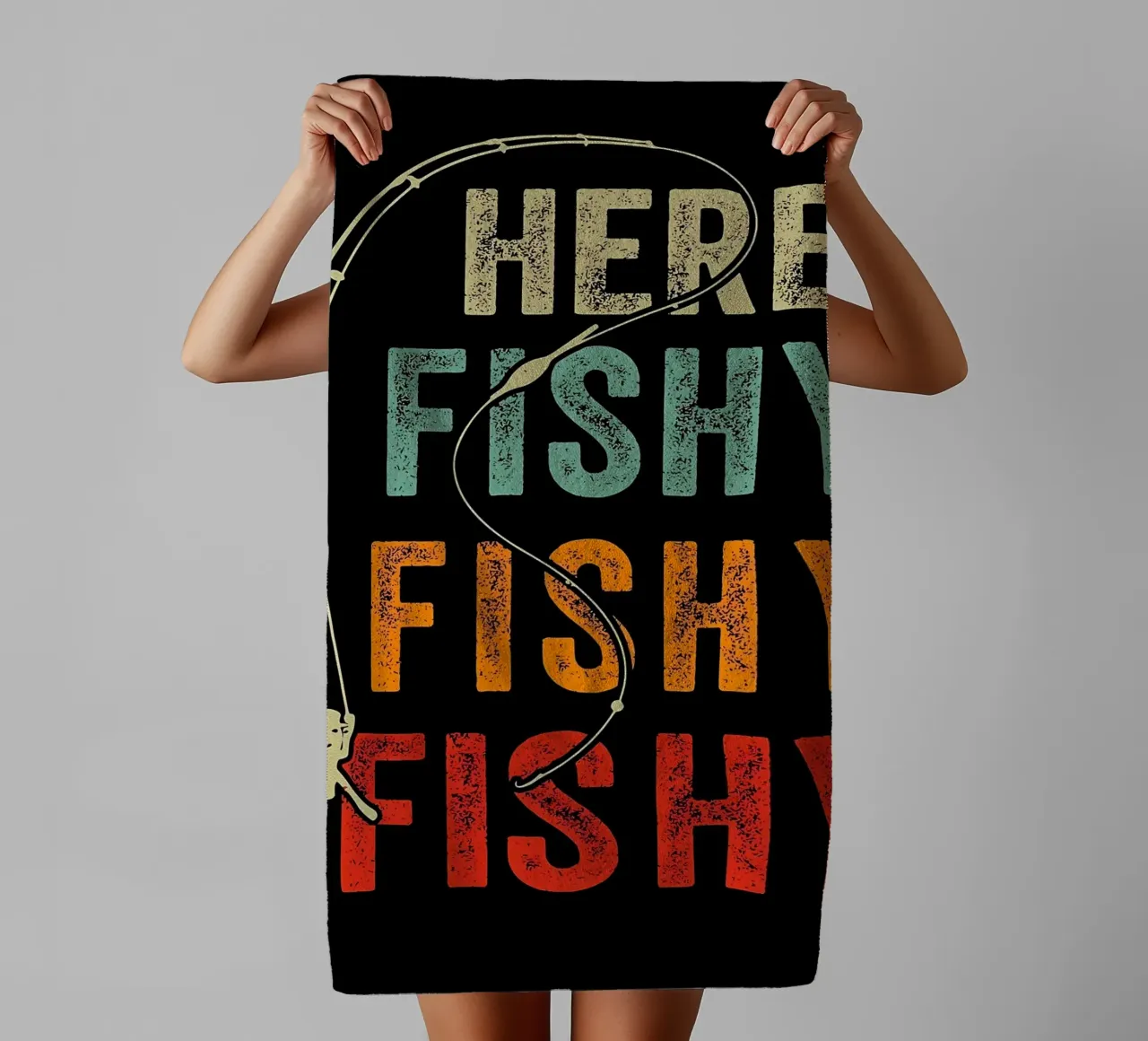 Here Fishy Funny Fishing towel by Delaplane