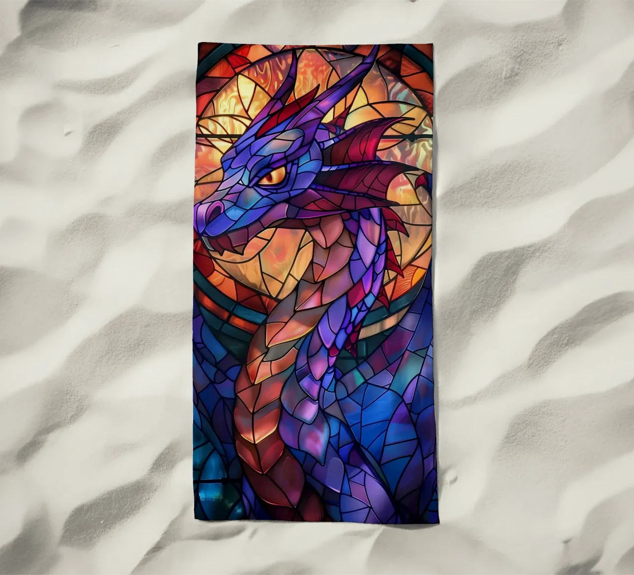 Drago in vetro colorato telo mare da Mikesell