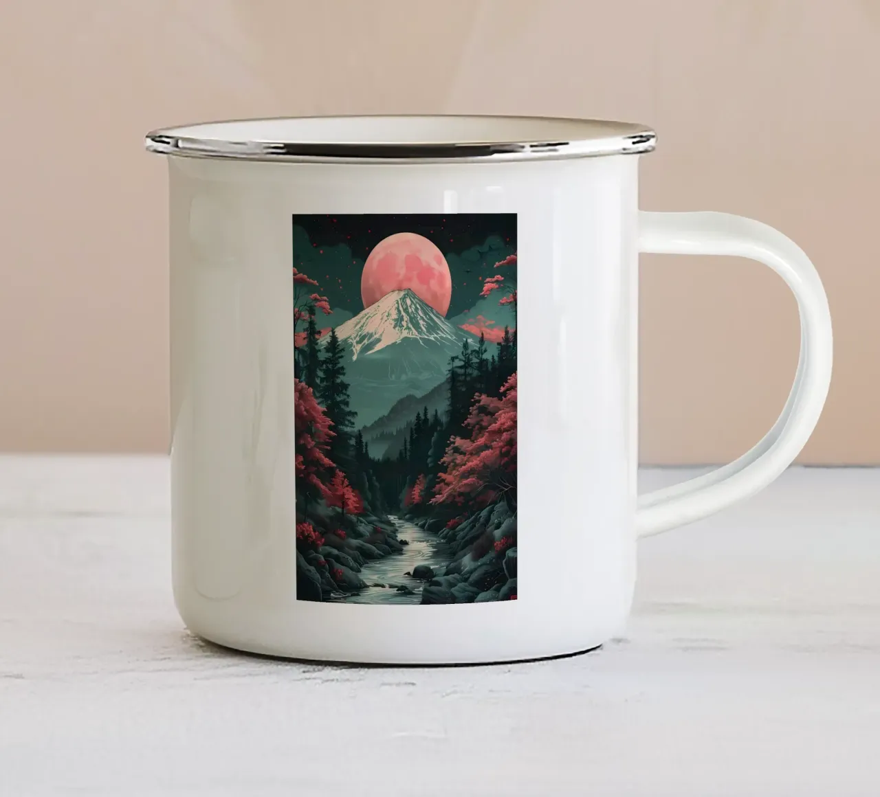 Paesaggio asiatico vintage tazza in smalto da Mikesell