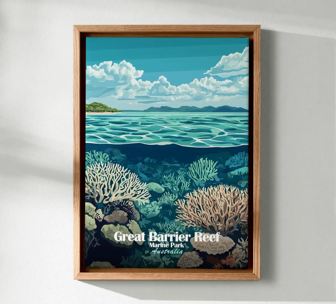 Groot Barrièrerif canvas met Baklijst van Ginnery