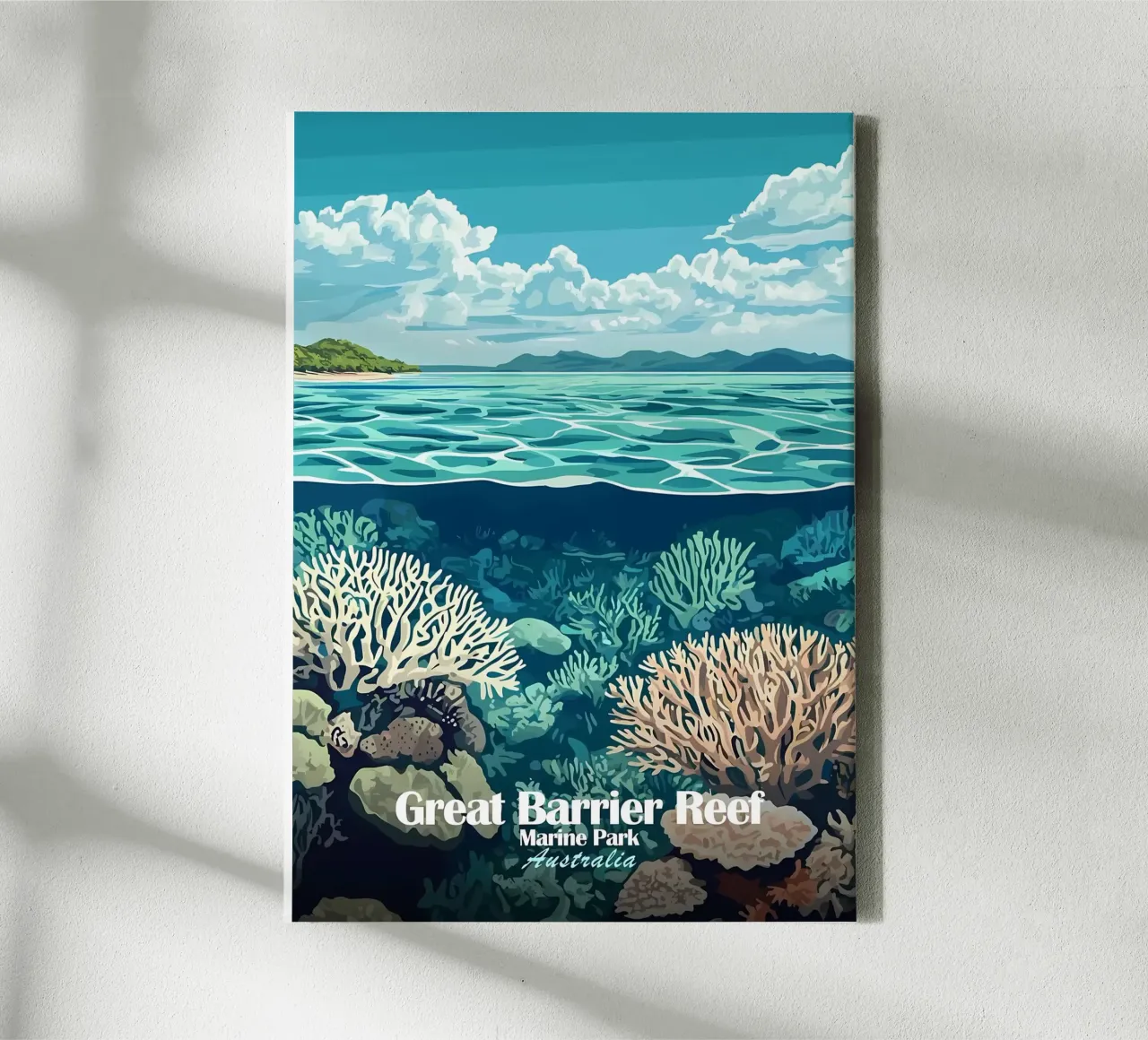 Groot Barrièrerif canvas met Baklijst van Ginnery
