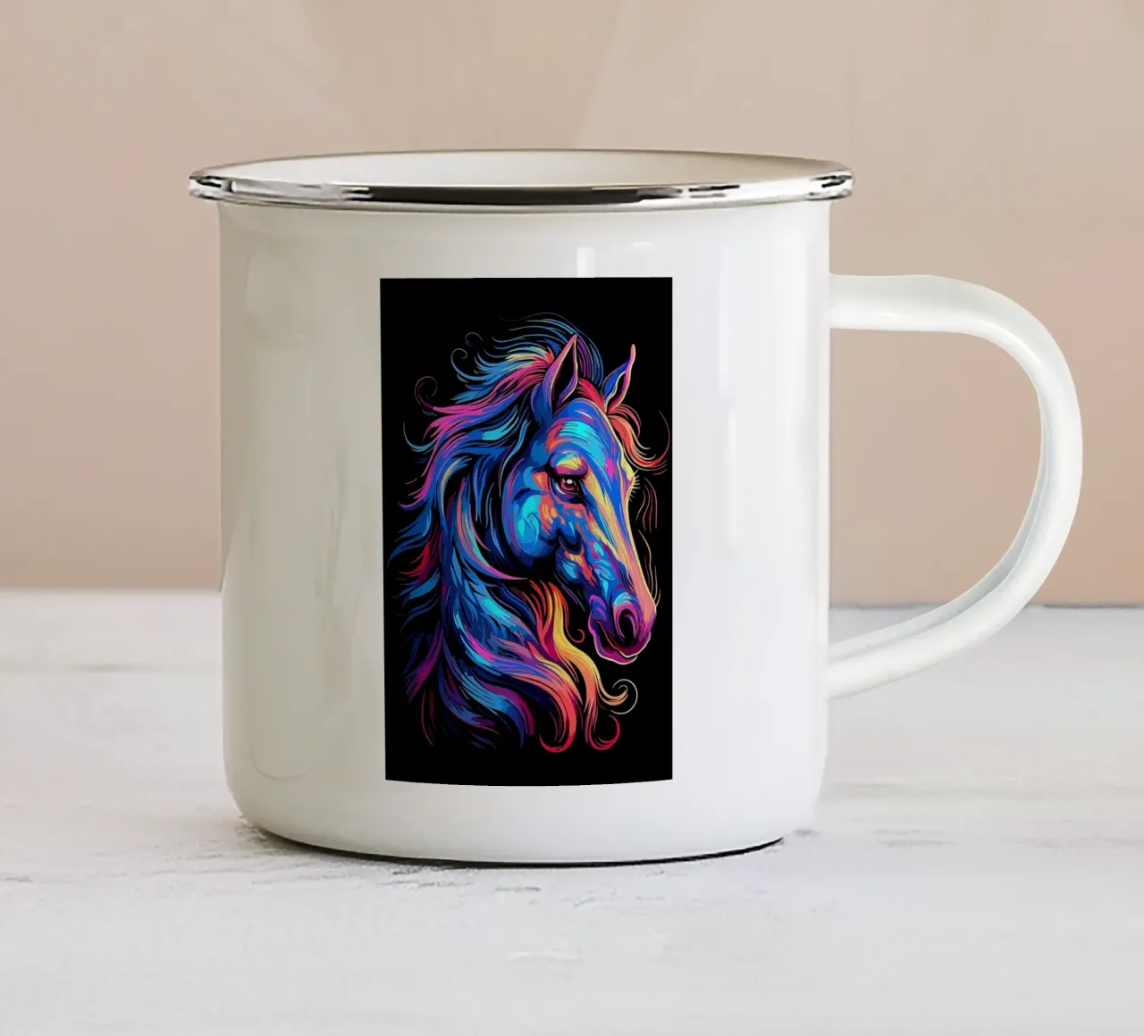 Cavallo acquerellato tazza in smalto da Delaplane