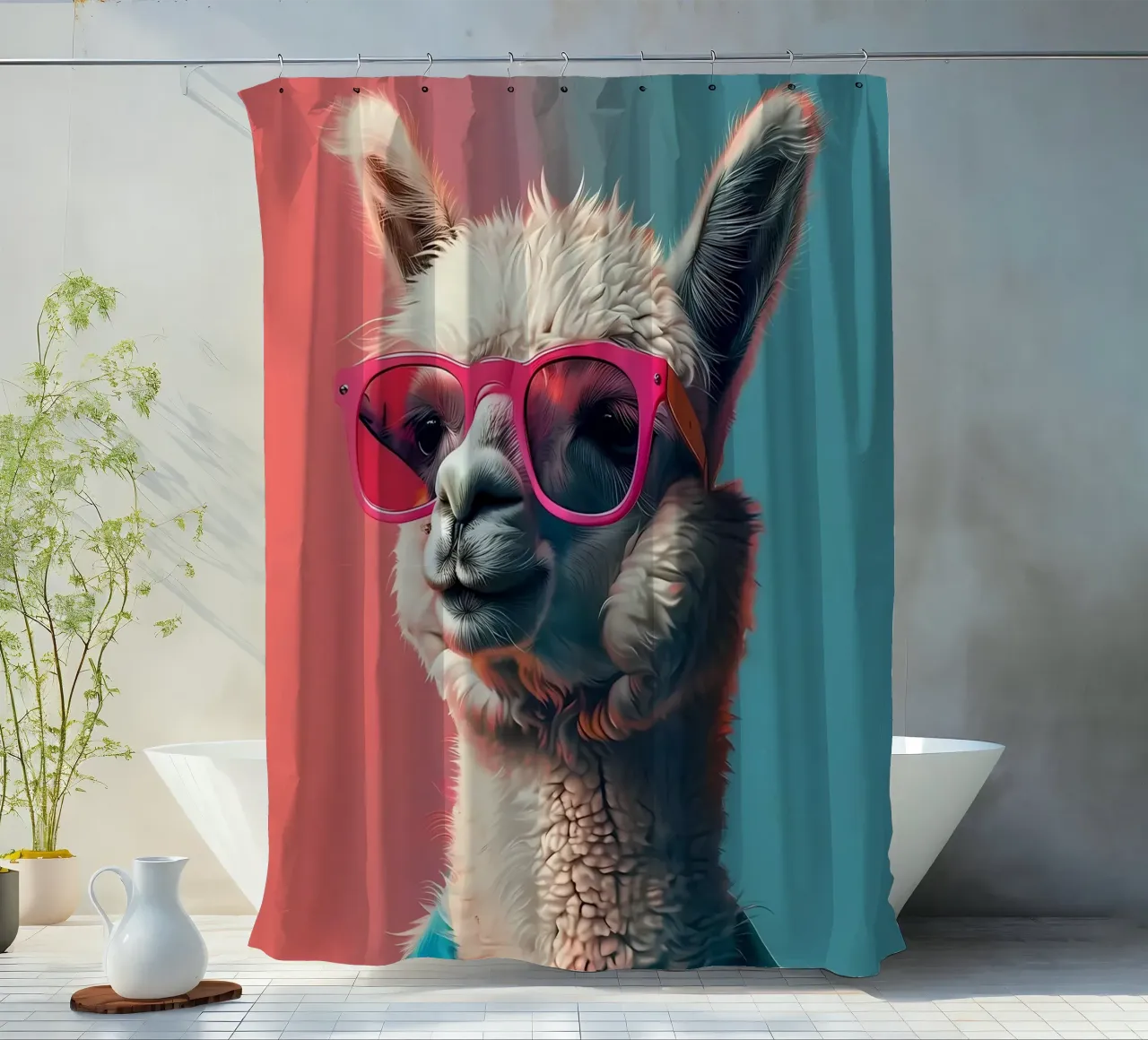 Alpaca Llama Art shower curtain by Mikesell