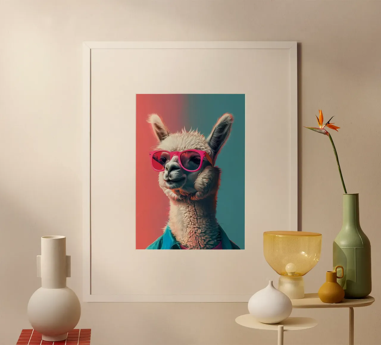 Alpaca Llama Arte poster con telaio in legno da Mikesell