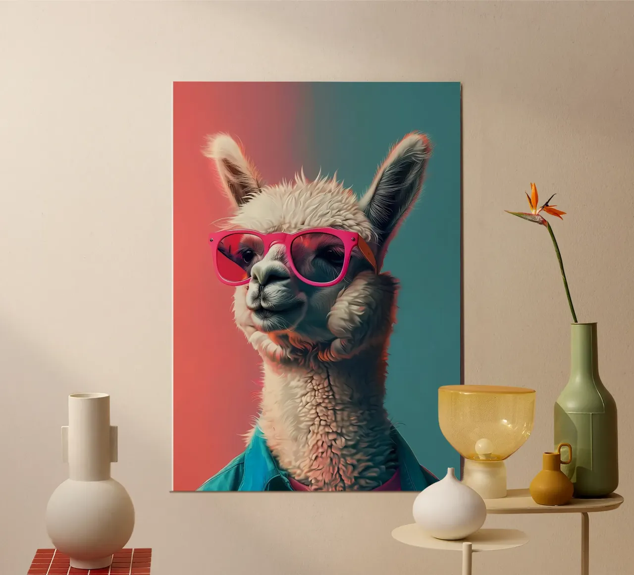 Alpaca Llama Arte poster con telaio in legno da Mikesell