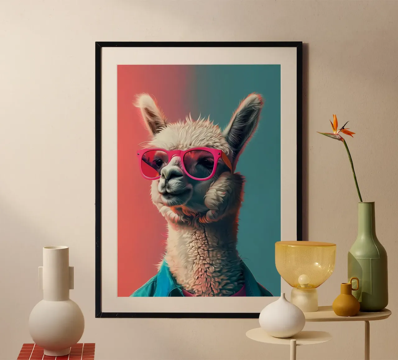 Alpaca Llama Arte poster con telaio in legno da Mikesell
