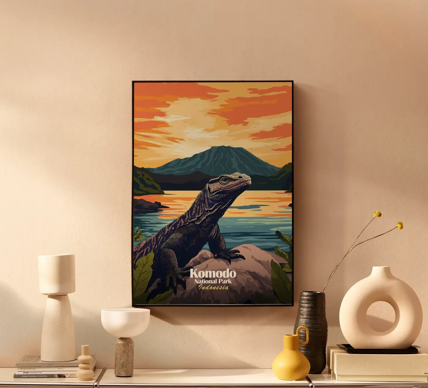 Komodo Dragon Sunset acryl van Ginnery