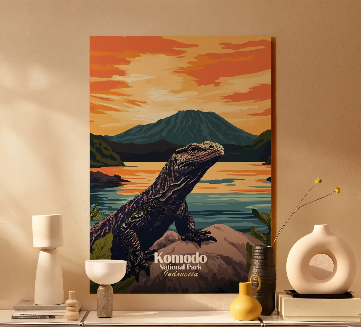 Komodo Dragon Sunset acryl van Ginnery
