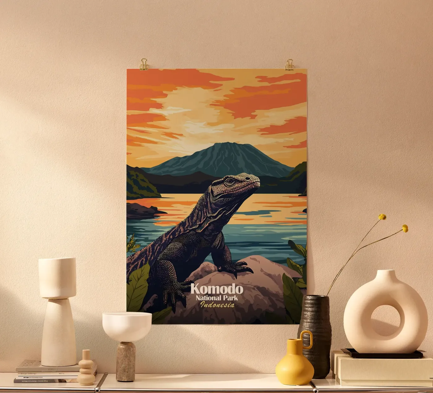 Komodowaran Sonnenuntergang Poster von Ginnery