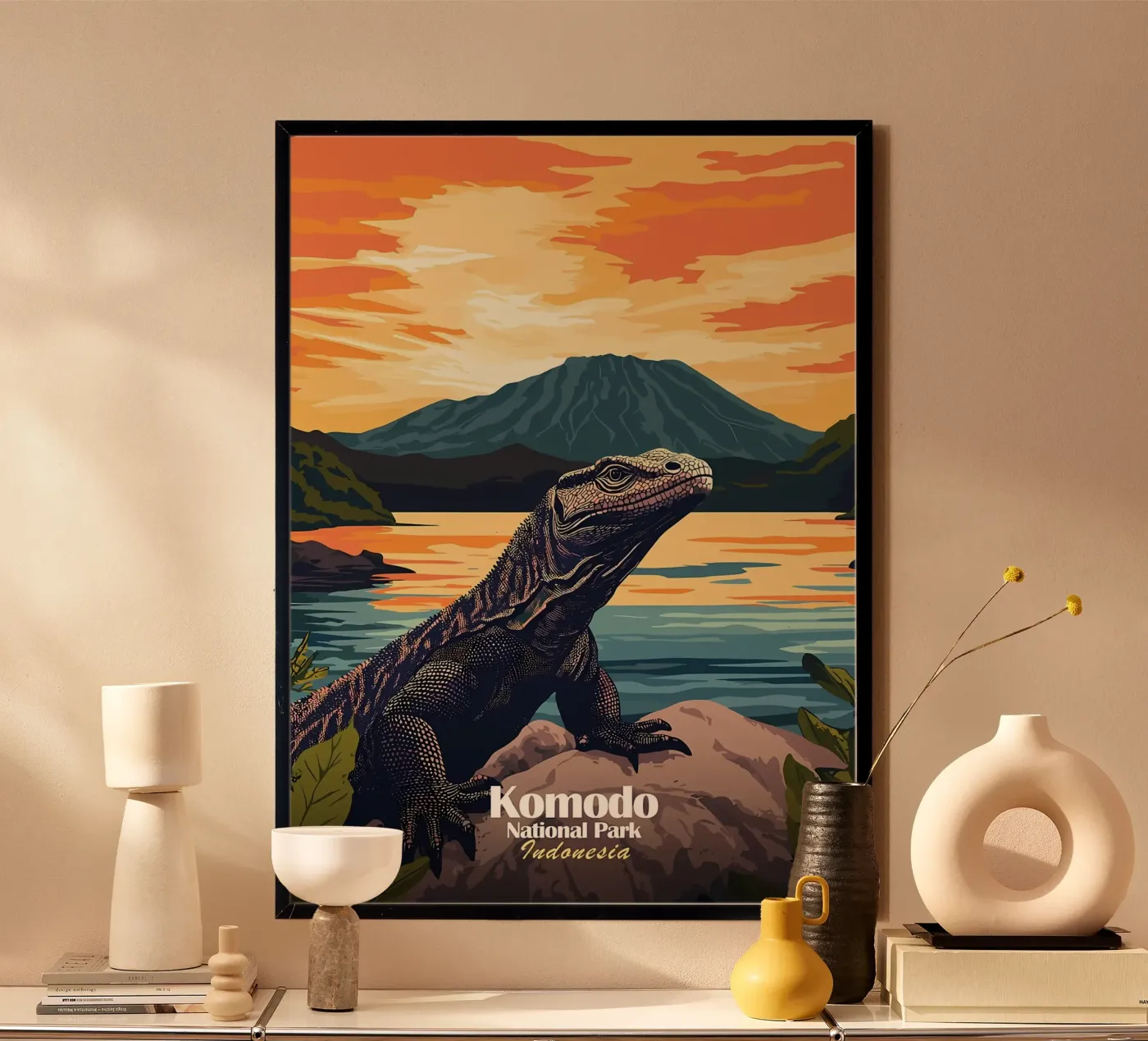 Komodowaran Sonnenuntergang Poster von Ginnery