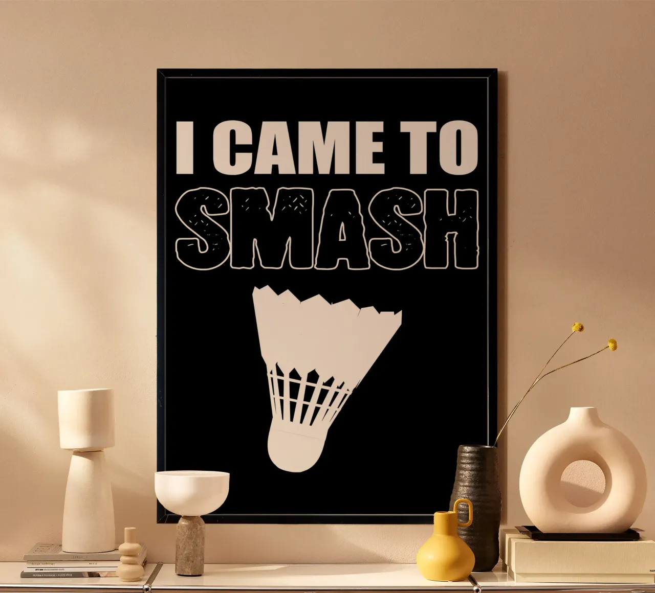 Giocatore di badminton poster con telaio in legno da allison