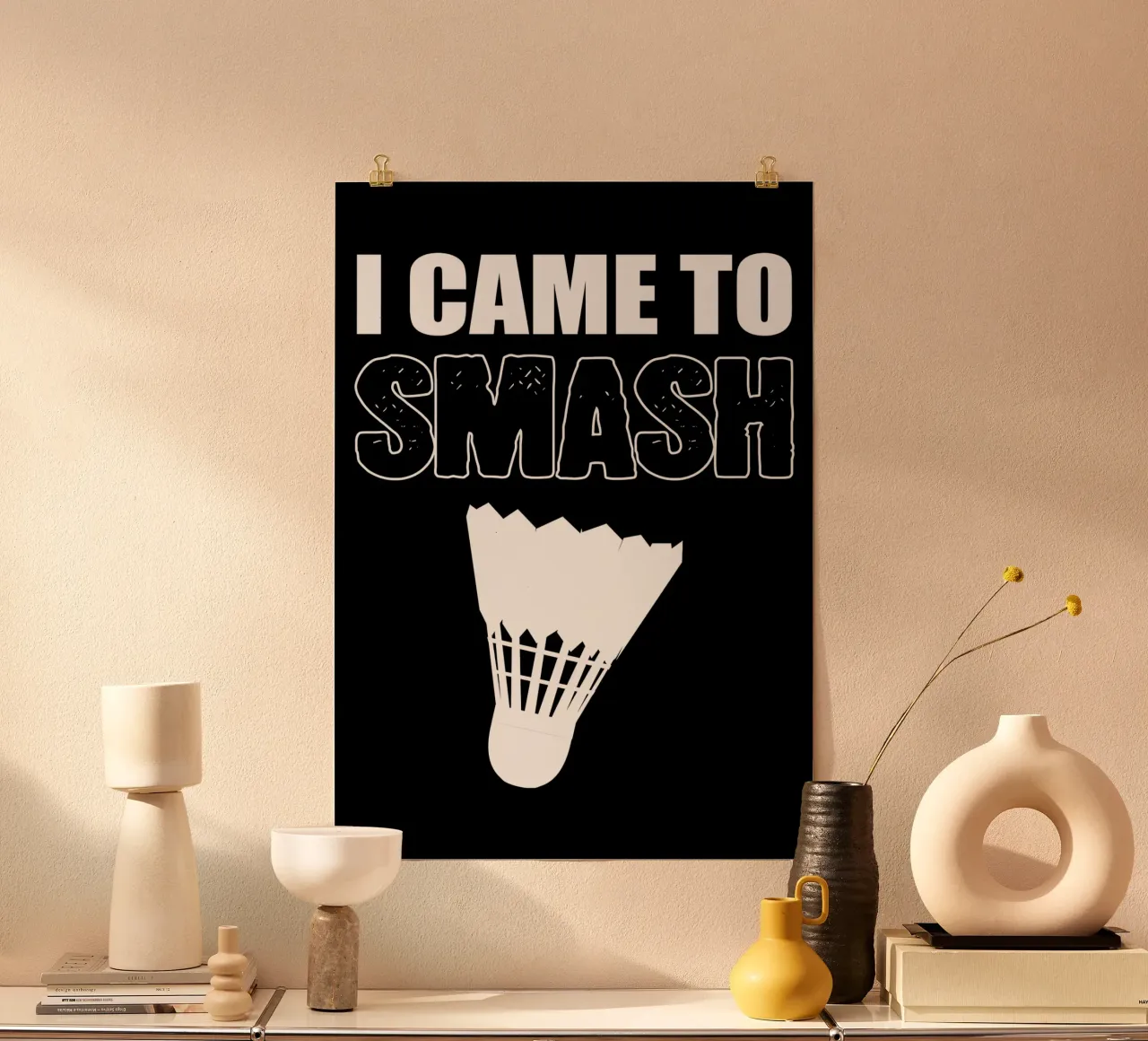 Giocatore di badminton poster con telaio in legno da allison