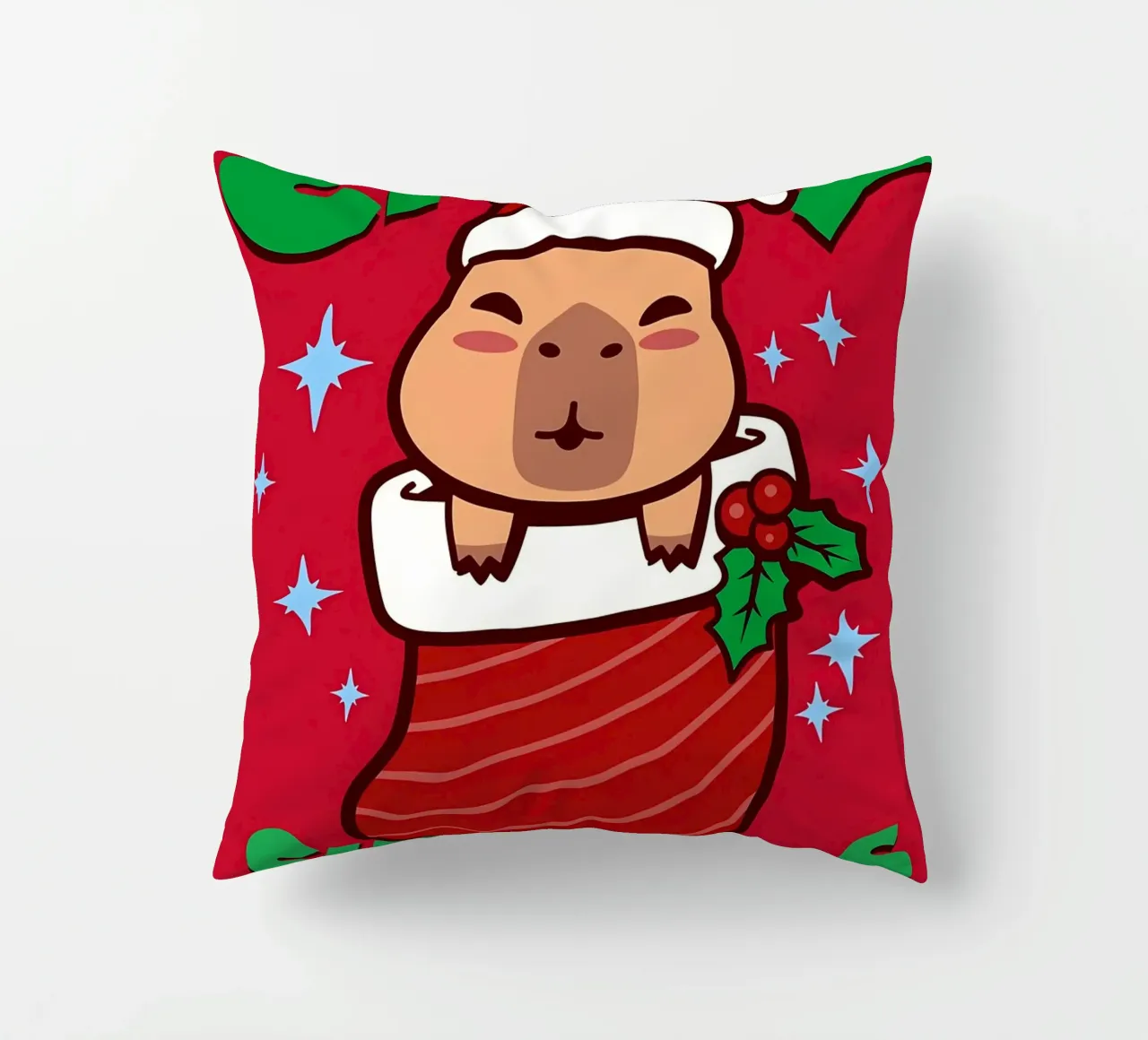 Capybara Kawaii Christmas decorative cushion by Delaplane