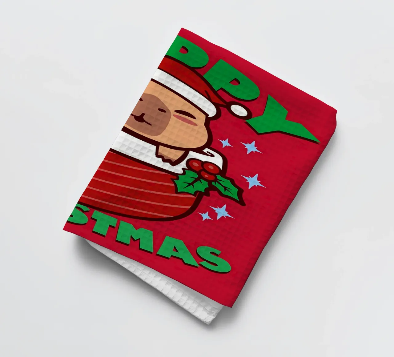 Capybara Kawaii Noël torchon de Delaplane
