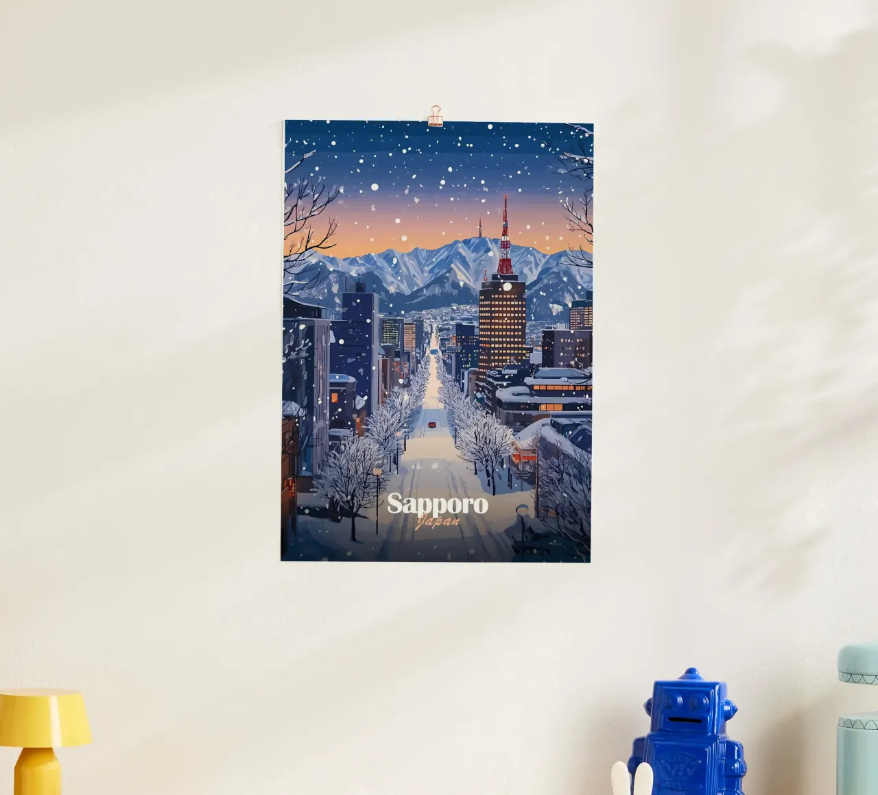 Paesaggio urbano di Sapporo innevato poster da Ginnery