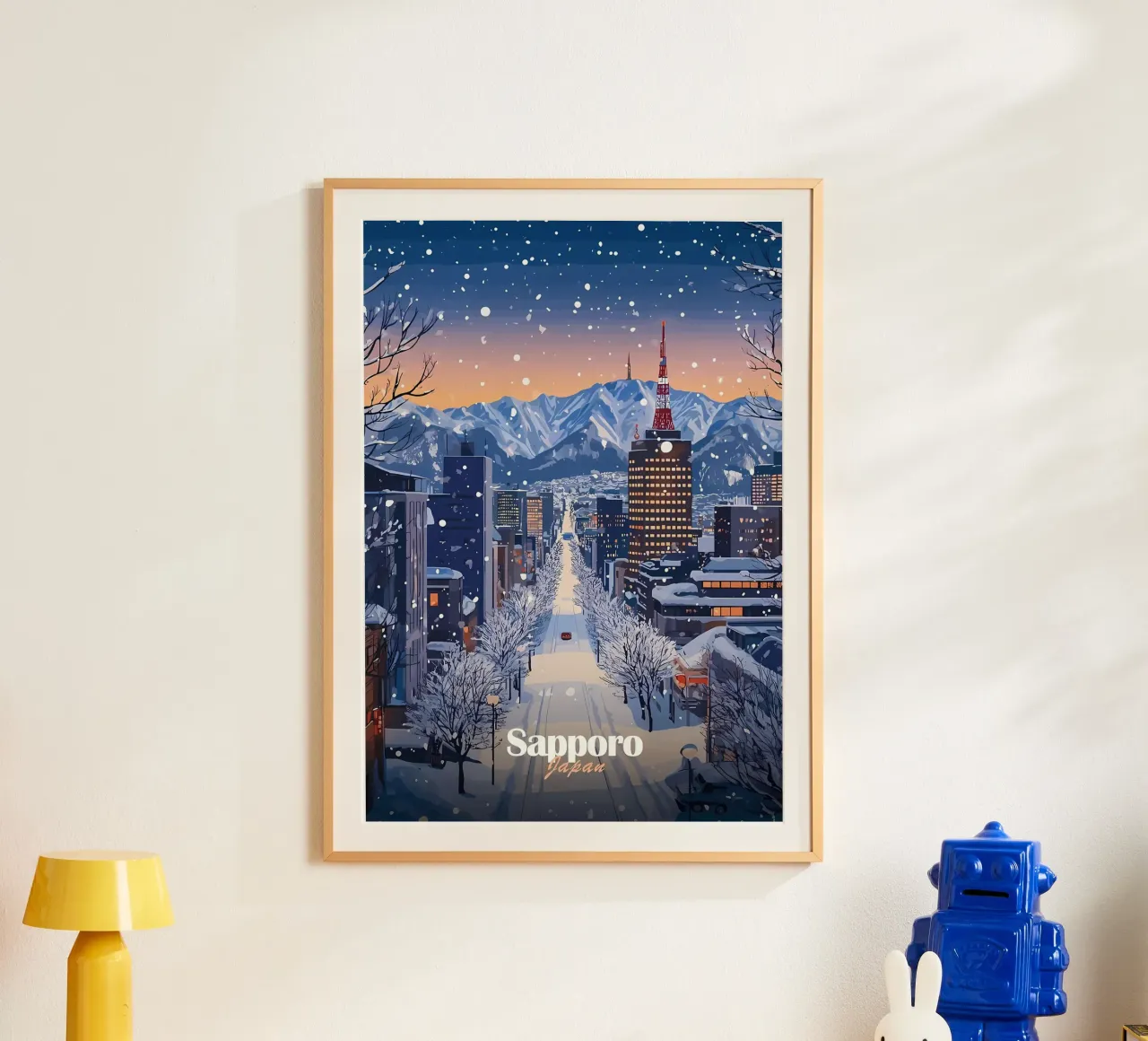 Paesaggio urbano di Sapporo innevato poster da Ginnery