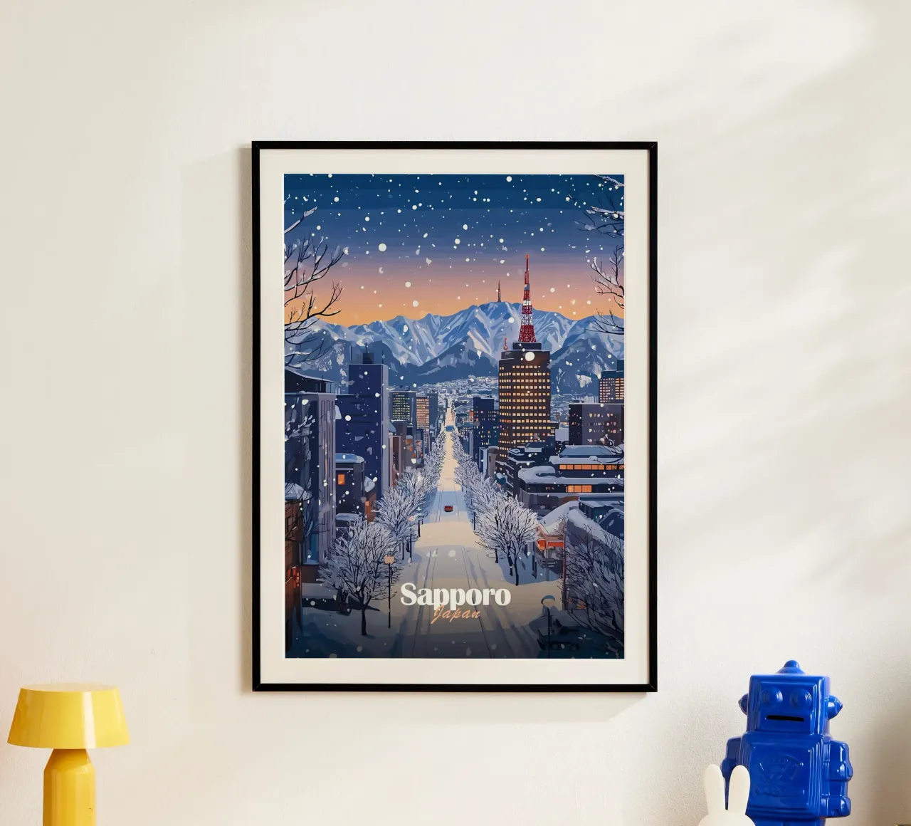 Paesaggio urbano di Sapporo innevato poster da Ginnery