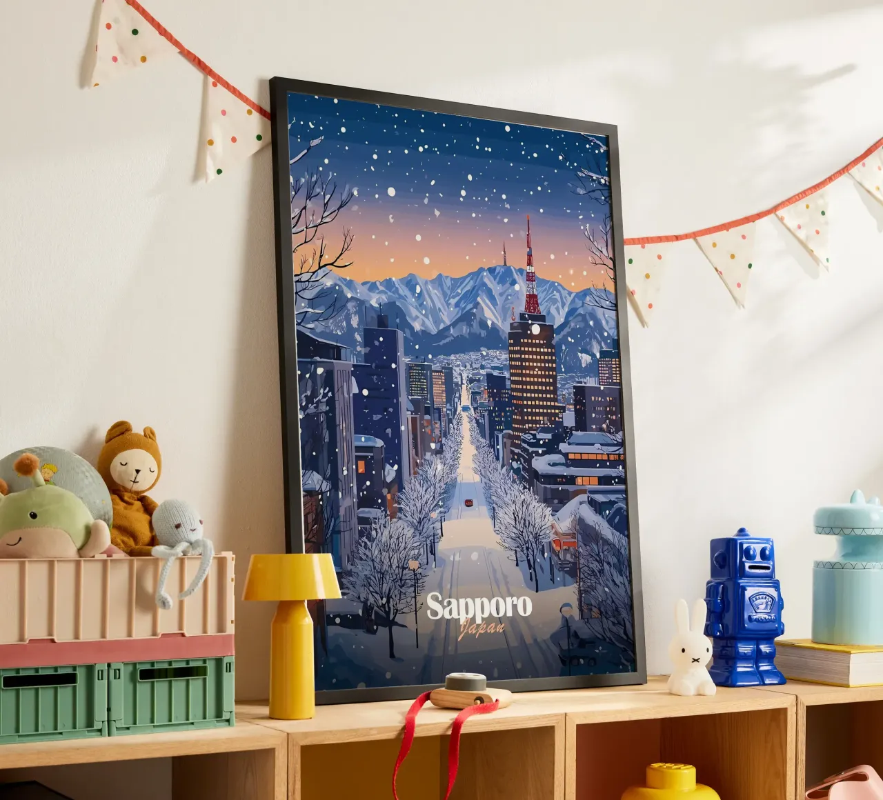Paesaggio urbano di Sapporo innevato poster da Ginnery