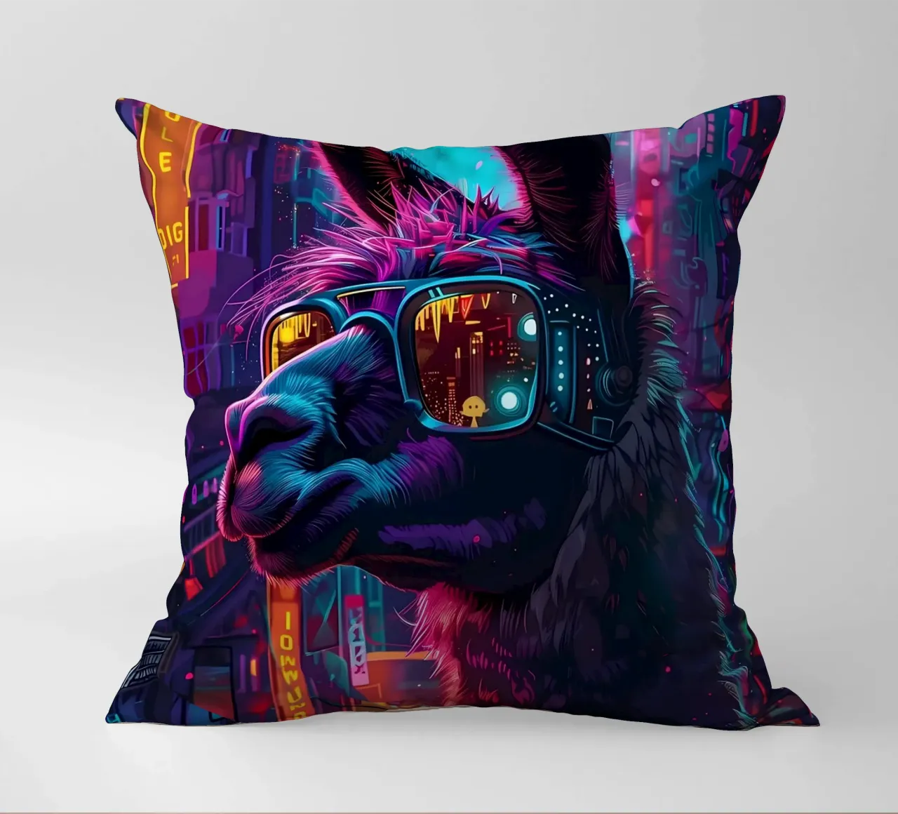 Cyberpunk Llama Neon cuscino da Mikesell