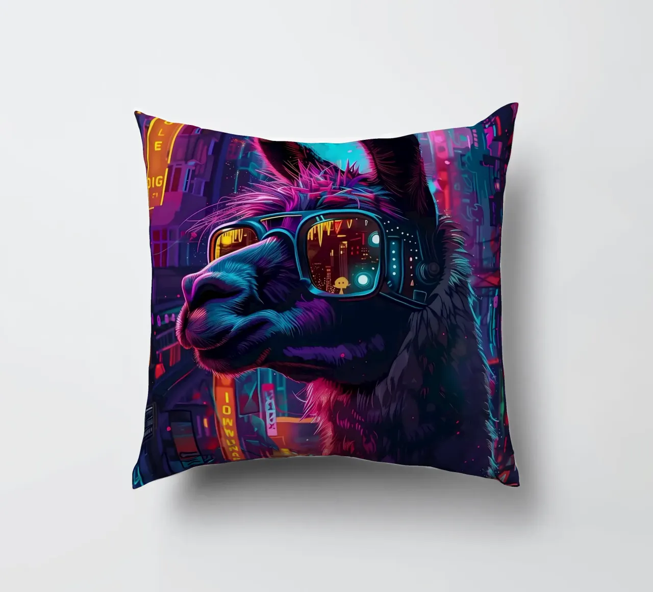 Cyberpunk Llama Neon cuscino da Mikesell