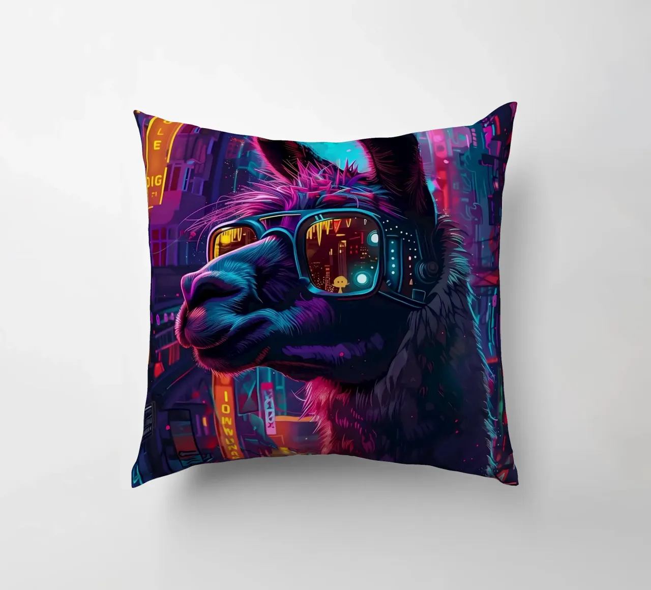 Cyberpunk Llama Neon cuscino da Mikesell